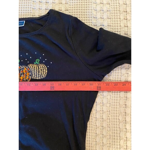 Karen Scott Blouse Halloween Top Sz XL  Glittery Pumpkin Sparkly T-Shirt - Picture 9 of 10